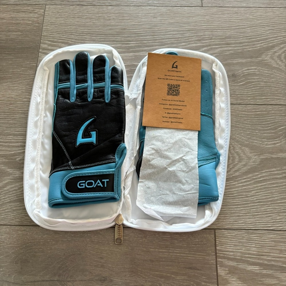 NWT GOAThletic Black & Electric Blue Short Cuff Leather Batting Gloves Size AXL